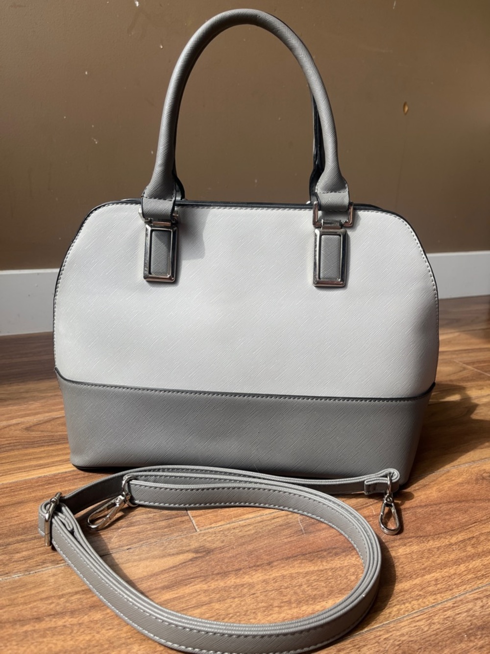 Ricki's Two-Tone White Light Gray Satchel Bag Shoulder Sling Crossbody Office